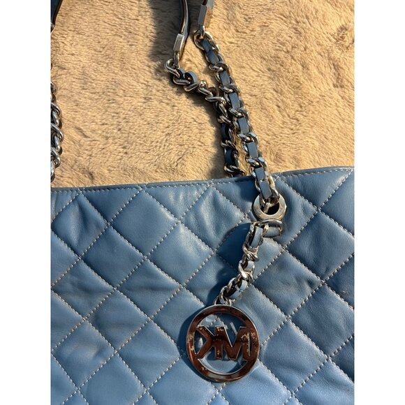 Michael Kors Quilted Blue Shoulder Bag With Chain Straps & MK Charm - Picture 2 of 15